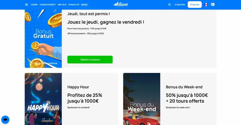 bonus hebdomadaires millionz