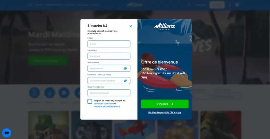 inscription sur millionz