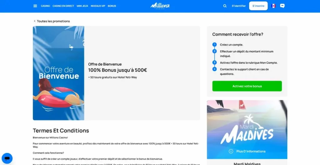 millionz bonus de bienvenue